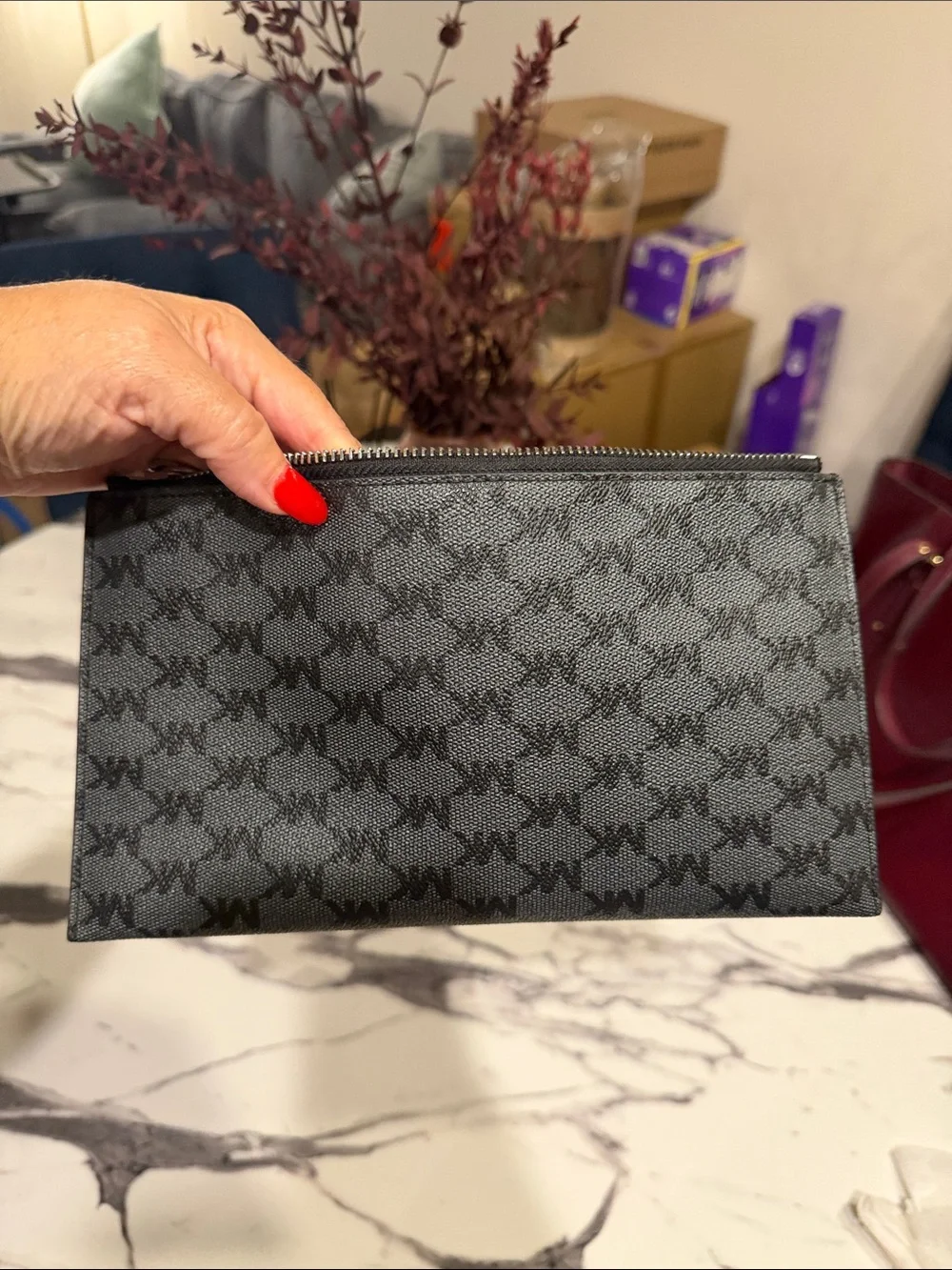 Michael Kors Gray & Black MK Logo Zip Pouch